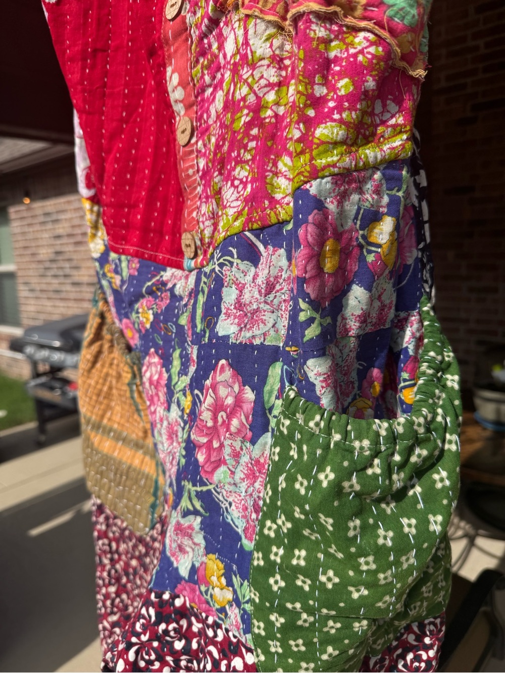 Kantha Patchwork Boho Jumpsuit with Button Front - Picture 11 of 12